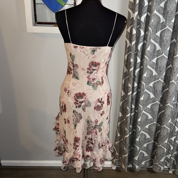 Muse 100% Silk Rose Floral Print Ruffled Spaghetti Strap Fairy Dress - Picture 6 of 10